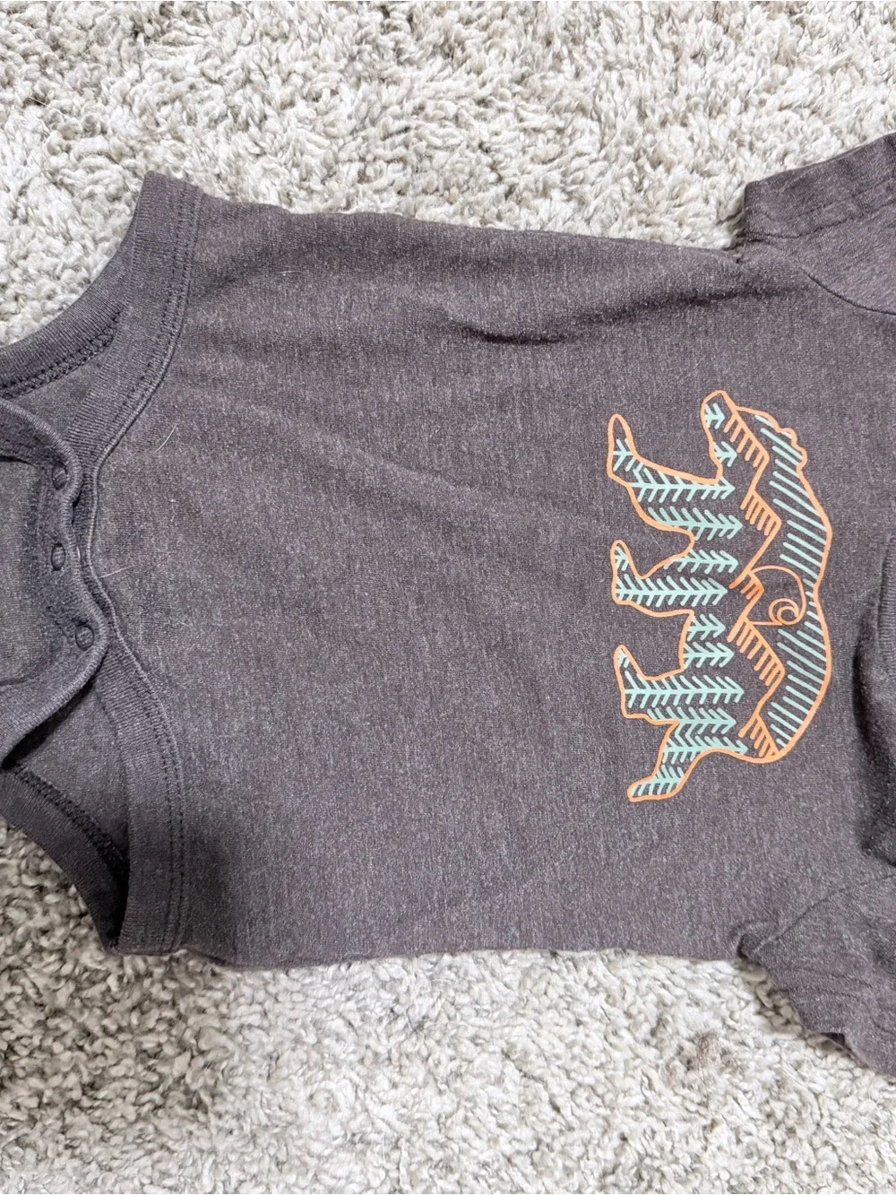 Carhartt Brown Baby Graphic Onesie with Orange and Teal Accents